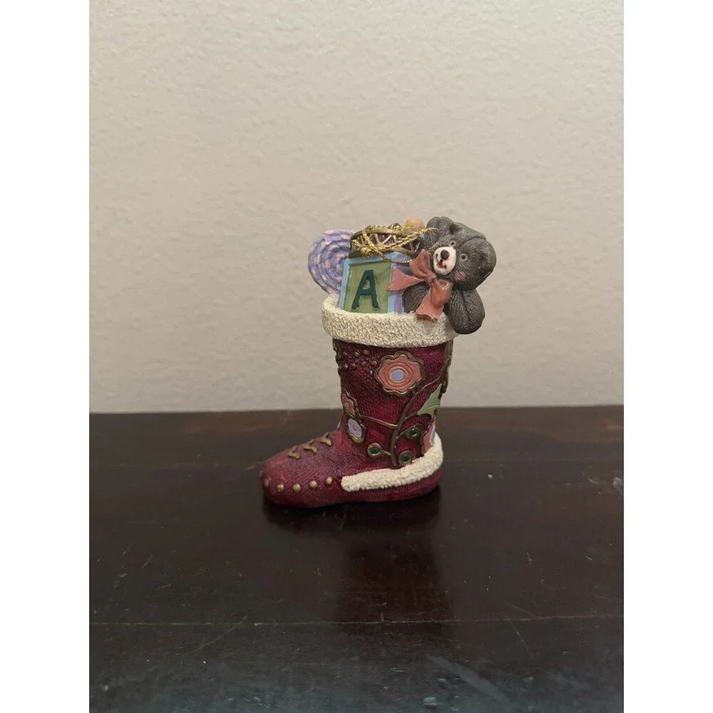 Vintage Santa Boot With Toys Ceramic 4” Unique Christmas Ornament